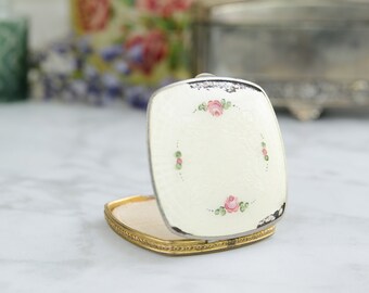 Vintage Powder Compact - Art Deco Compact - Downton Abbey - Antique Guilloche - Gift For Her - English Rose Birthday Gift