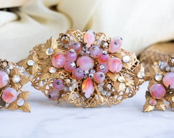 Vintage Designer Brooch and Earrings - Retro 1940s Fashion - Alice Caviness Jewelry Set