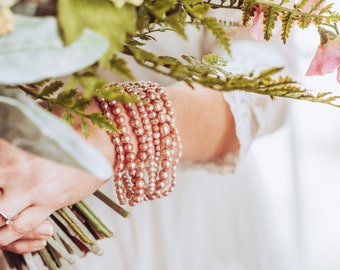 Rosa Süßwasser Perle Armband - Multi Strand Sterling Silber und Perle Armband - Vintage Schmuck für Braut