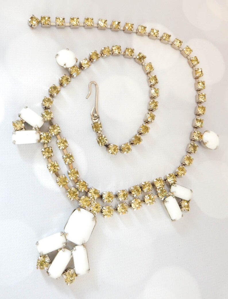 1940s Rhinestone Necklace Milk Glass Necklace for Bride - Etsy