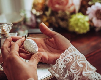 Antike englische Medaillon - viktorianischen Silber Anhänger - Geschenk für Braut oder Brautjungfer - Vintage Hochzeit Schmuck