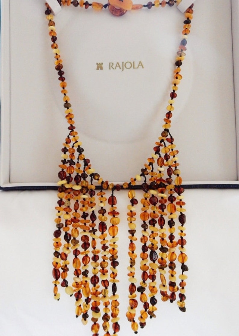 1980s Statement Necklace Boho Gift For Her Rajola Bib Necklace Autumn Wedding Vintage Amber Beaded Necklace Designer Jewelry