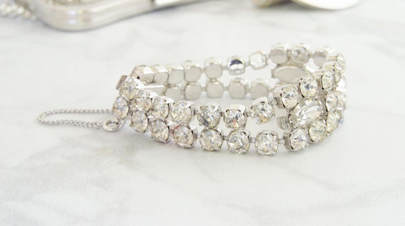 Rhinestone Statement Bracelet Marvelous Mrs. Maisel Wedding Party Gift Vintage Swarovski Crystal Bracelet Rockabilly Fashion image 7