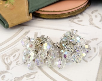 Swarovski Crystal Earrings - Vintage Wedding Jewelry - Mad Men - Clear Aurora Borealis Dangle Earrings - 1950 Bridal Earrings - Gift For Her