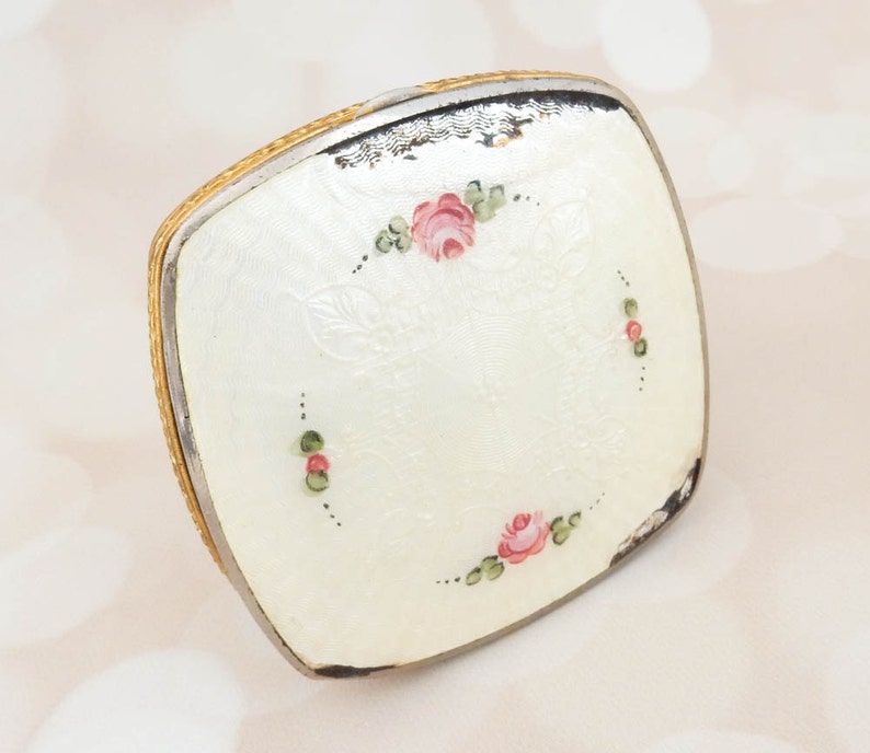 Vintage Powder Compact Art Deco Compact Downton Abbey Antique Guilloche Gift For Her English Rose Birthday Gift image 3