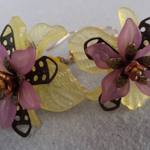 Yellow Orchid Floral, Victorian Style, Pierced Earrings