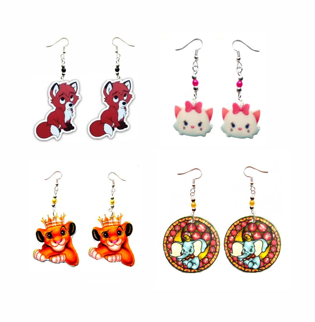 Earrings Simba Marie 101 Dalmatians Fox and the Hound Dumbo Acrylic ...
