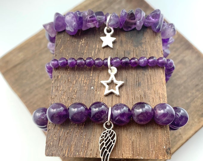 Amethyst bracelet, amethyst stretch bracelet, amethyst bead bracelet, stretch beaded bracelet, beaded bracelet set, stretch bracelet,