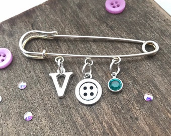 Button brooch, button pins, button charms, personalised brooch, shawl pin, personalised pin, birthstone brooch, crystal pin, birthstone gift