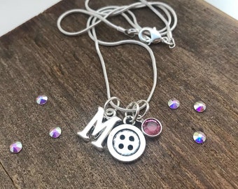 Charm necklace birthstone, charm necklace letter, personalised necklace birthstone, birthstone necklace silver, button necklace, quirky gift