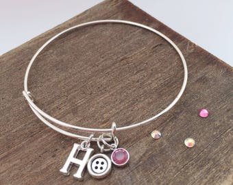 Birthstone bracelet, birthstone charm bracelet, birthstone bangle, button bracelet, button charm bracelet, silver birthstone bracelet,