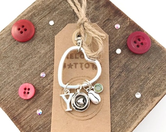 Birthstone keychain, birthstone keyring, birthstone charms, keychain for her, heart keychain, coffee lovers gift, coffee beans, coffee theme