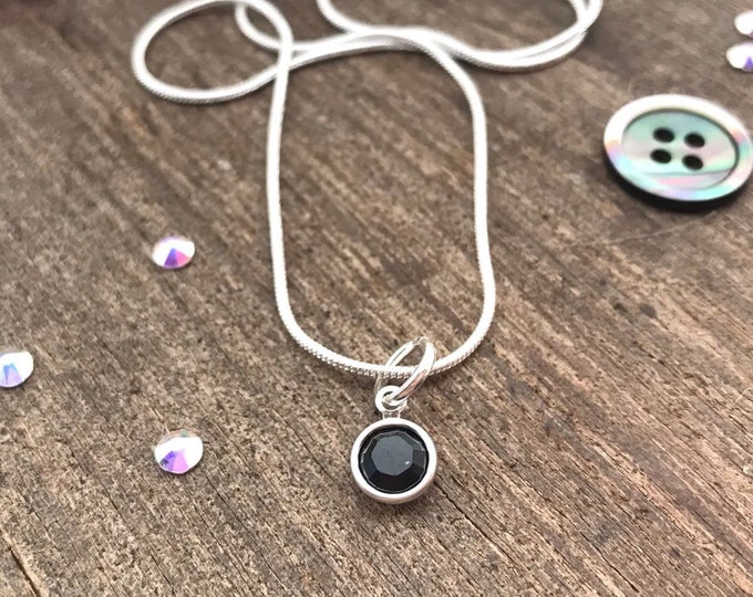 Black necklace, black crystal necklace, black necklace chain, charm necklace, black jewellery, black jewelry, single crystal necklace,