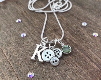 Personalised birthstone necklace, personalised necklace birthstone, personalised charm necklace, birthstone necklace silver, button gifts,