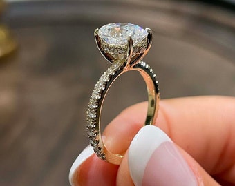 Solid 14k White Gold Ring, Moissanite Engagement Ring, Oval Cut Diamond, 4 Prong Settings, Solitaire Moissanite Ring, 2.5 Carat, D VVS1