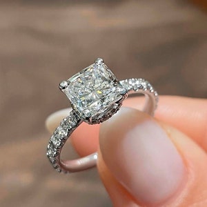 2.5 Carat Lab Grown Diamond, Engagement Ring Cushion Shape, Hidden Halo style, 14K White Gold Proposal ring