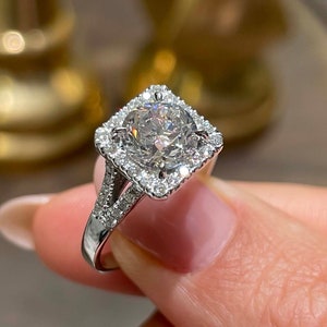 2.5 Carat Natural Diamond Engagement Ring, Halo style 14K White Gold beautiful Proposal Ring for Future Wife