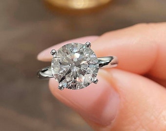 3/8 Carat Round Brilliant Cut Diamond Solitaire Engagement Ring - 10k White Gold Women's Ring