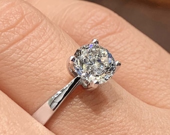 Corte redondo de 2 quilates, ouro branco 14K, anel de noivado de diamante, anel solitário redondo, anel de diamante, anel de casamento de 4 pinos, anel redondo