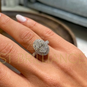 3 Carat Oval Cut Diamond Engagement Ring, IGI Certified, F VS2, 14k White Gold, Double Halo Pave Setting, Lab Grown Diamond, For Women