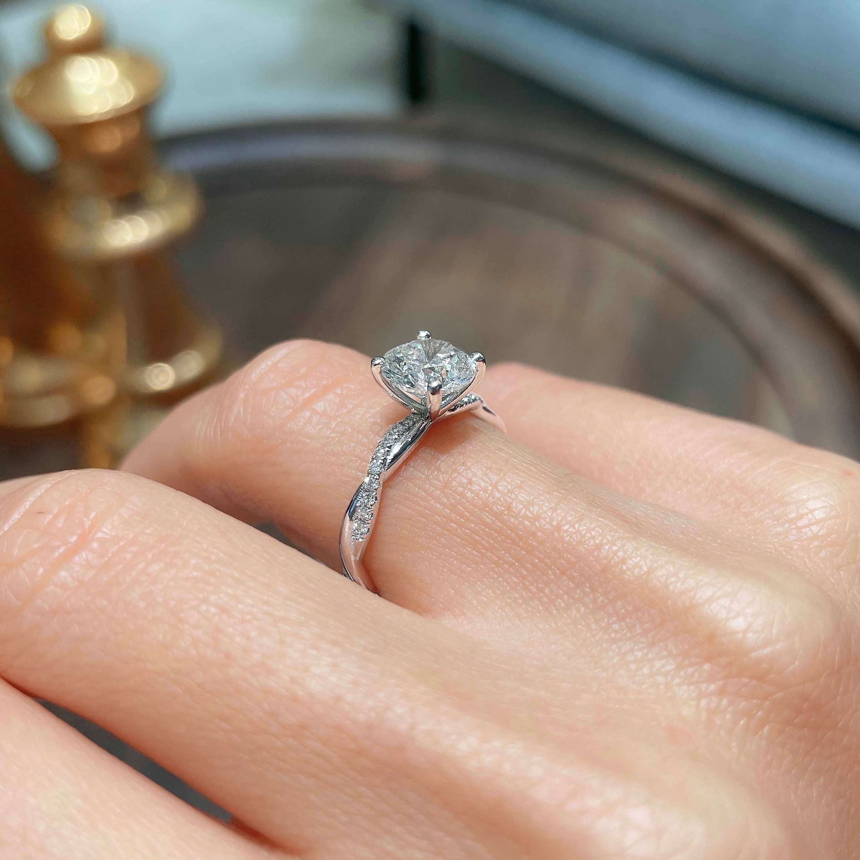 1.8 Ct Diamond Engagement Ring, IGI Certified 14K Solid White Gold