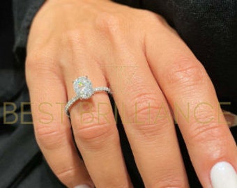 2.5 Carat D VVS1 Oval Moissanite, Side Diamonds, Engagement Ring, 14K White Gold, Oval Shaped, Moissanite Engagement Ring, Halo Design Style