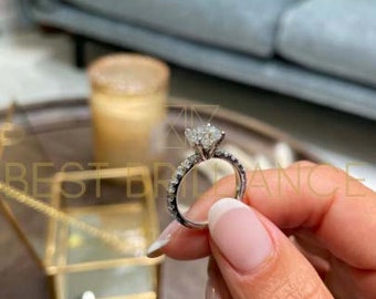 2 Carat F VS1, Diamond Engagement Ring, 14k Solid White Gold, Natural Round Brilliant Cut Diamond, Pave Setting Side Diamonds, Proposal Ring