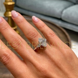 3.3 Carat E VS1, Real Diamond Engagement Ring, 18k Solid White Gold, Natural Pear Diamond, 3 Stone Classic Proposal Ring, Statement Ring