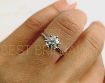Engagement Solitaire Ring 0.53 Round Diamond D SI1, 14K White Gold Diamond Ring