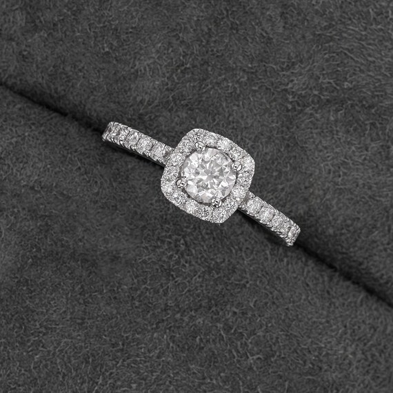 3/4 CT Halo Cushion Shape Style, Halo Diamond  Ring, 14K White Gold, Engagement Ring, Engagement Diamond Gold Ring, Halo Engagement Ring