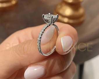 Diamond Engagement Ring, 14k Solid White Gold, Lab Grown Diamond, Radiant Cut Diamond, Promise Rings, 1.50 Carat E VS2