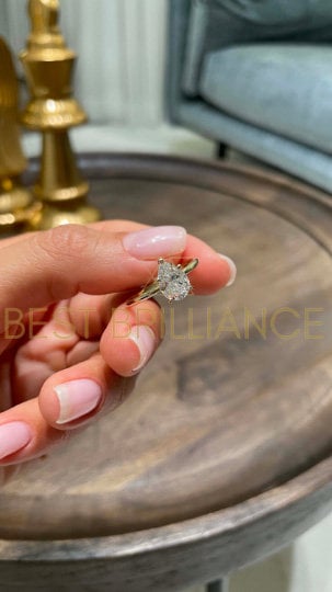 Bague Fiançailles Diamant Naturel 2,14 Ct Taille Poire - Or Jaune Massif 14K
