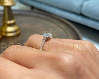 0.5 Carat Diamond Cushion Shaped, F VS2 Diamond Engagement Ring, 14K White Gold, Diamond Engagement Ring, Classic Halo, Natural Diamond