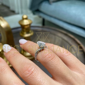 Diamond Engagement Ring, Solid 14k Gold Ring, Natural Pear Shape, Unique Design Jewelry, Hidden Halo, Ring for Women, 2.5 Carat E/VS2