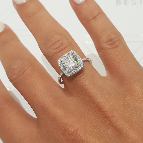 2 5 Carat Cushion Cut Forever One Moissanite Diamond Halo Etsy