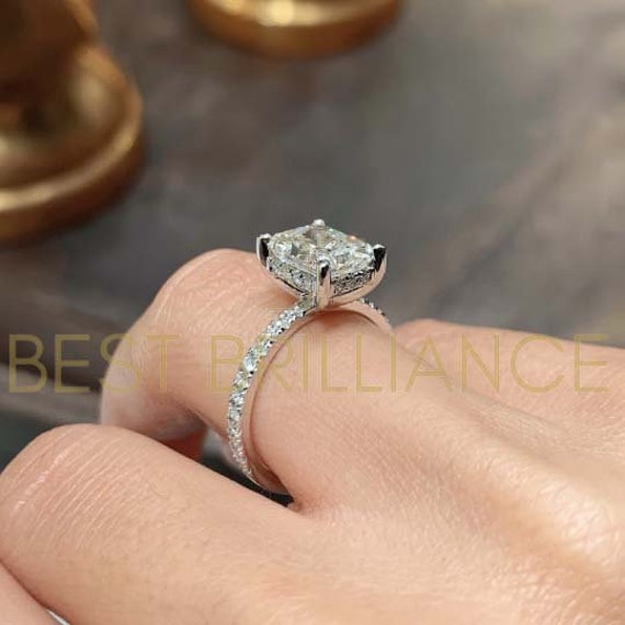 2 Carat Natural Diamond Solitaire Radiant Cut Engagement Ring in 14K White  Gold