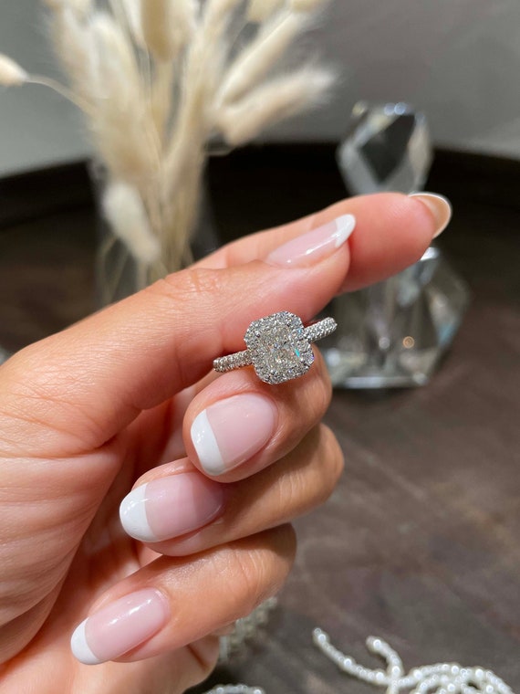 Anello di fidanzamento da 1,35 carati con vero diamante a taglio radiante  in oro bianco 14 carati proposto anello E VS2 diamante naturale certificato  -  Italia