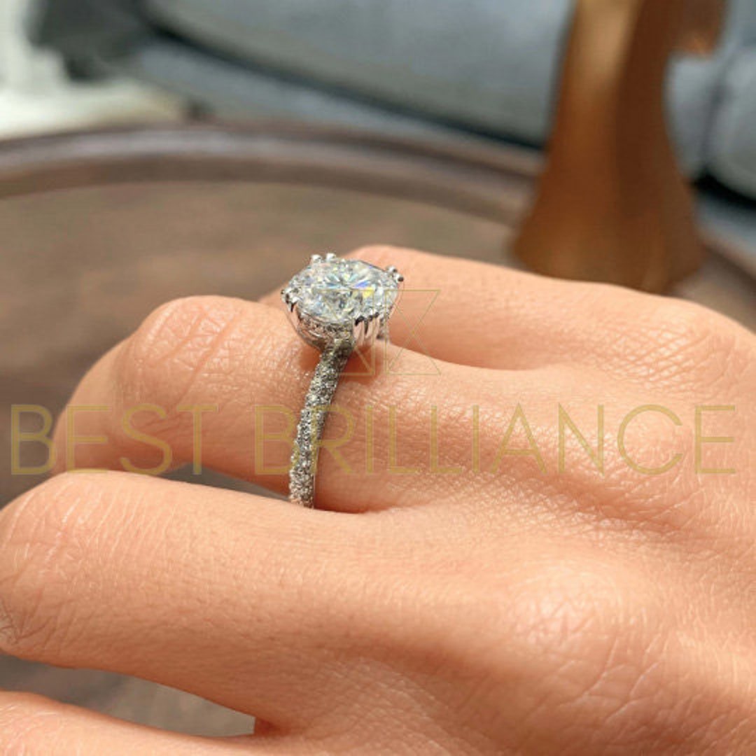 3.5ct Round Diamond Engagement Ring, F VS2 Round Engagement Ring, 14K White  Gold Diamond Ring, Hidden Halo Diamond Ring, Ring Women Jewelry 