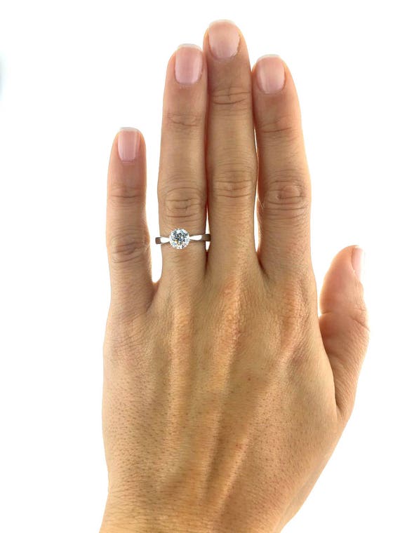Diamond Engagement Ring 1 Carat Diamond Ring 14k White Gold Etsy