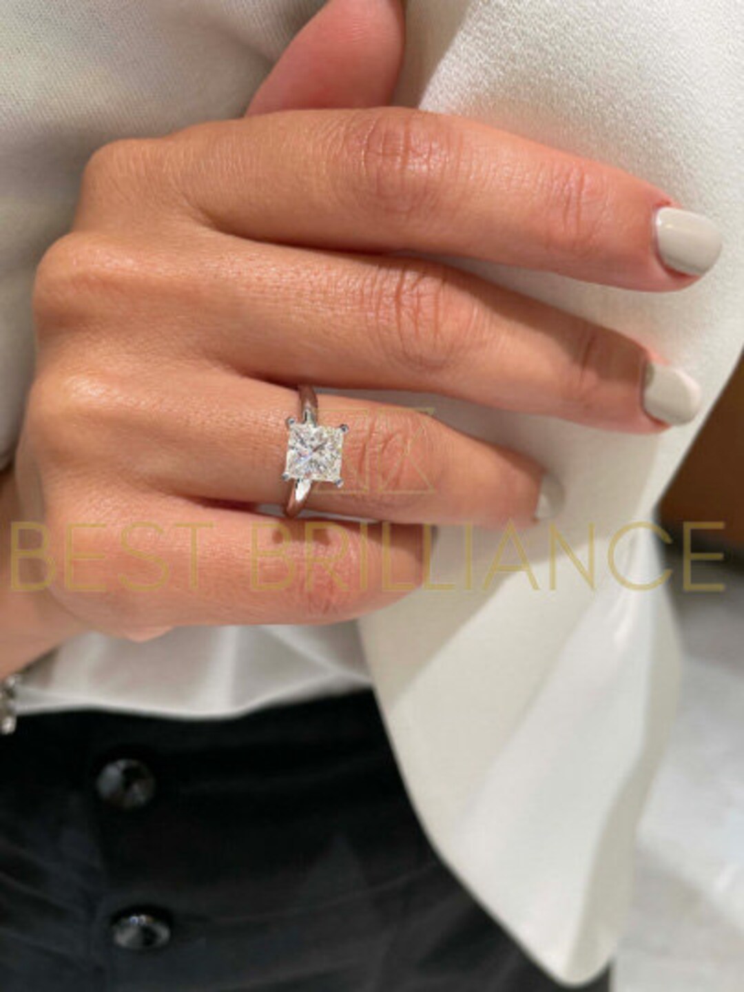 14K White Gold Diamond Engagement Ring Solitaire Princess Style 2 Carat ...