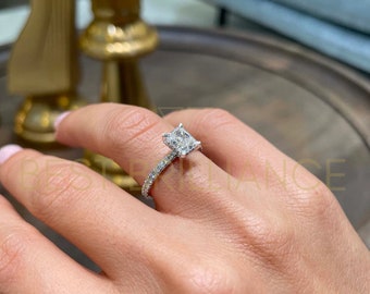 1.5 Carat E VS2, Diamond Engagement Ring, 14k White Gold, Lab Grown Diamond, Radiant Solitaire Ring, Proposal Ring, Minimalist Jewelry