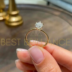 14K Solid Gold Engagement Ring Lab Grown Diamond Pear Shape - Etsy