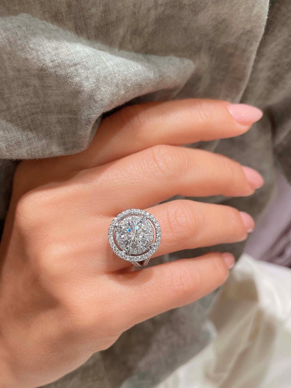 CT Moissanite Round Halo Diamonds Ring 