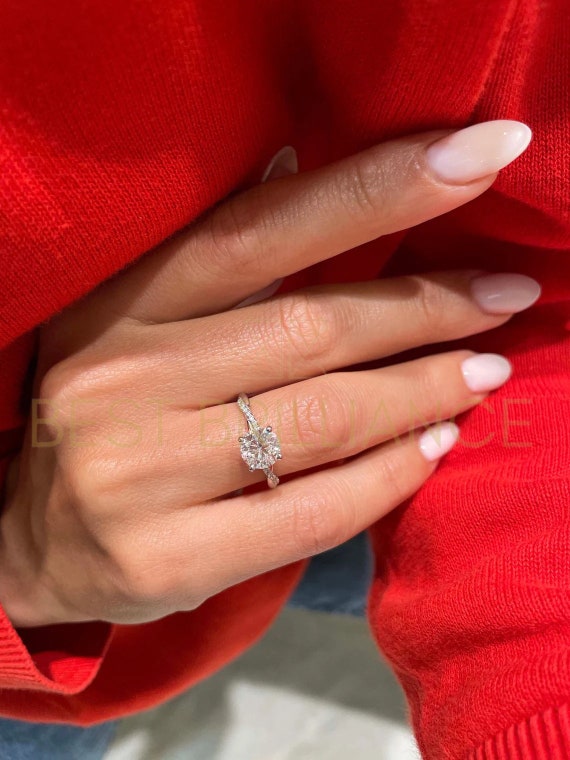 1.8 Carat Diamond Engagement Ring Round Style 14K White Gold