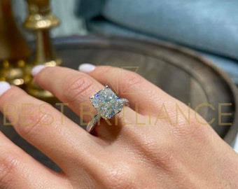3.8 Carat D VVS1 Radiant Moissanite, Side Diamonds Ring, Engagement Ring, 14K White Gold, Radiant Shaped, 4.2 Carat Total, Moissanite Ring