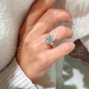 14K White Gold Big Engagement Ring Lab Grown Diamond 5.50 Carat Pear 3 stones style Gorgeous Anniversary Ring
