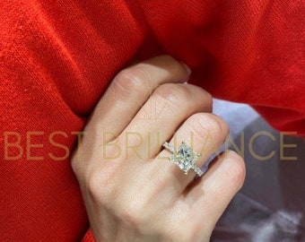 Anillo de diamantes de 3,5 quilates, diamante princesa VS2, oro amarillo de 14 quilates, forma de princesa, diamante natural, diamante certificado, anillo de compromiso de diamantes