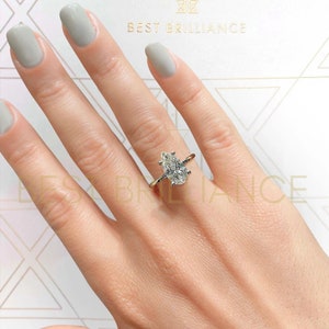14K Yellow Gold Engagement Ring Pear Hidden Halo style with 2.10 Carat Lab Grown Diamond - proposal solitaire Ring