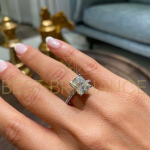 4.2 Carat D VVS1 Radiant Moissanite, Natural Side Diamonds, Engagement Ring, 14K White Gold, Radiant Shaped, Moissanite Ring, Side Diamonds