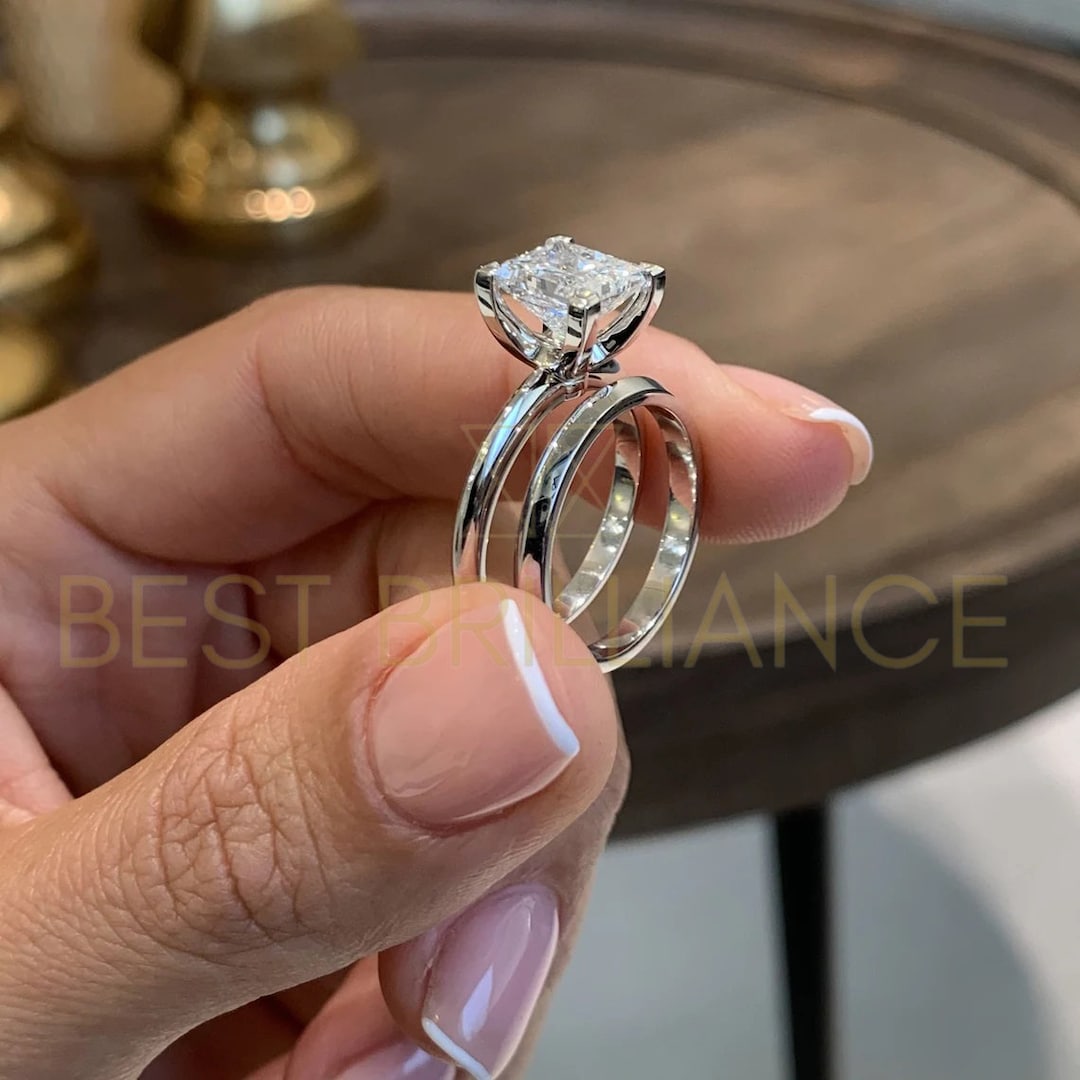 2 Carat Real Diamond Ring, Solid 14k Gold, Engagement and Wedding Ring Set, Natural Princess Cut